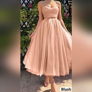 Elegant Blush Spagetti Strap Tulle Dress
